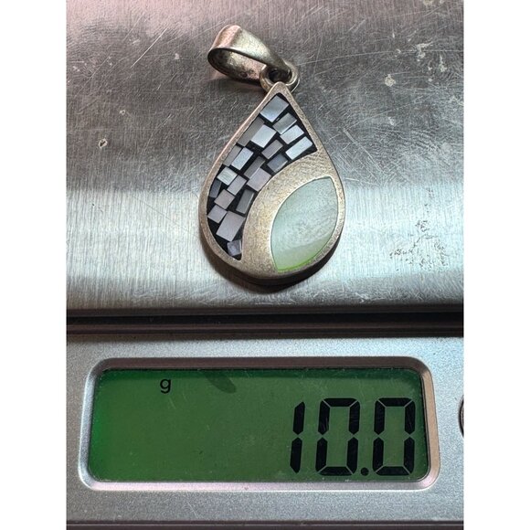Estate Sterling Silver 925 Mosaic Inlay Teardrop Pendant No Chain 10g Vintage - Picture 8 of 8